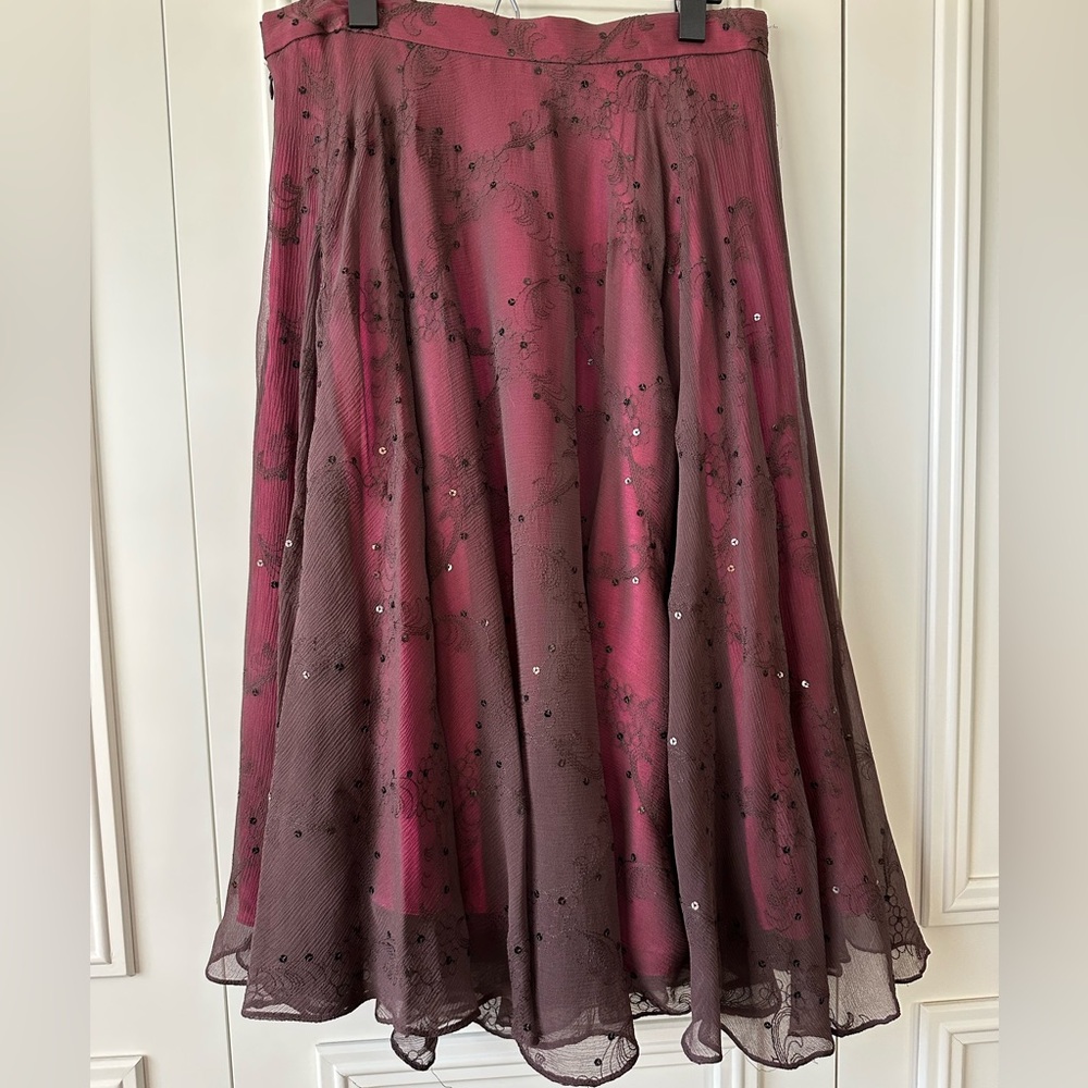 100% Silk Vintage 90s AK Anne Klein Burgundy Midi Skirt, Size 8 - Picture 6 of 8